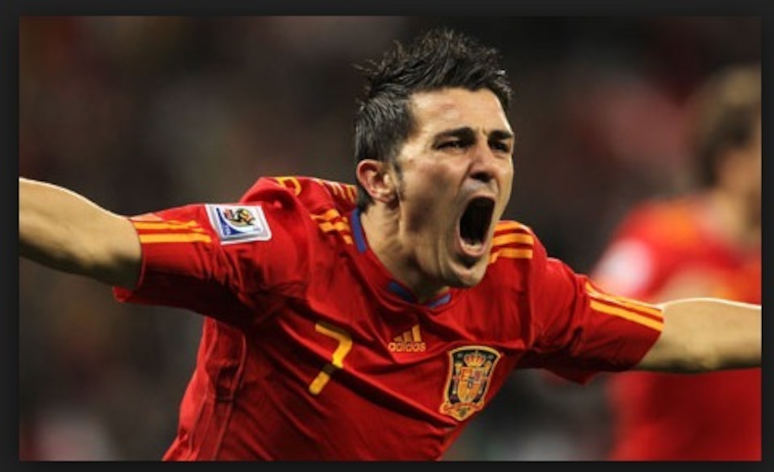 Spain's record goalscorer David Villa in familiar pose. Photo credit: The Guardian
