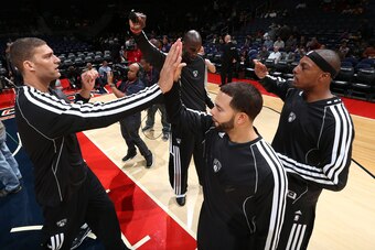 Brook Lopez, Kevin Garnett, Deron Williams and Paul Pierce: The 2013-14 Brooklyn Nets getting to know each other.