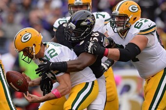 Dumervil got to Rodgers twice, causing him to fumble on both occasions.