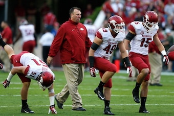 (Center) Head coach Bret Bielema