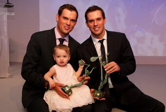 The beloved Bryan Brothers pose with awards at the French Open.