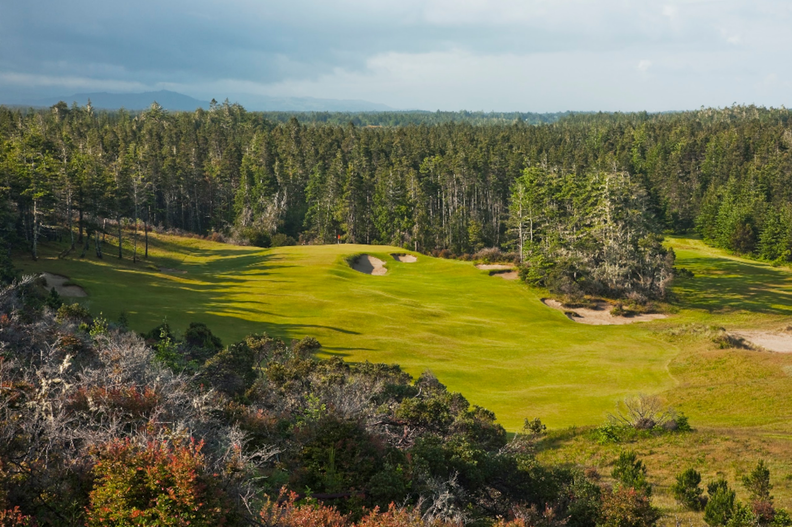 The 14th hole at Bandon Trails is one of the highest points on the property and reveals a gorgeous view from the forest down to the dunes along the coast.