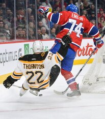 Montreal Canadiens defenseman Alexei Emelin and Boston Bruins forward Shawn Thornton.