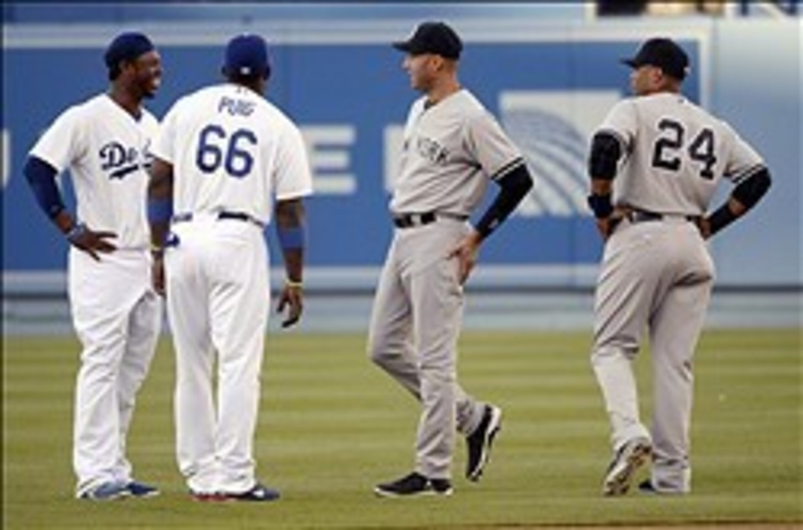 Is Cano about to attack Derek Jeter from behind and form a heel stable with Hanley Ramirez and Yasiel Puig?