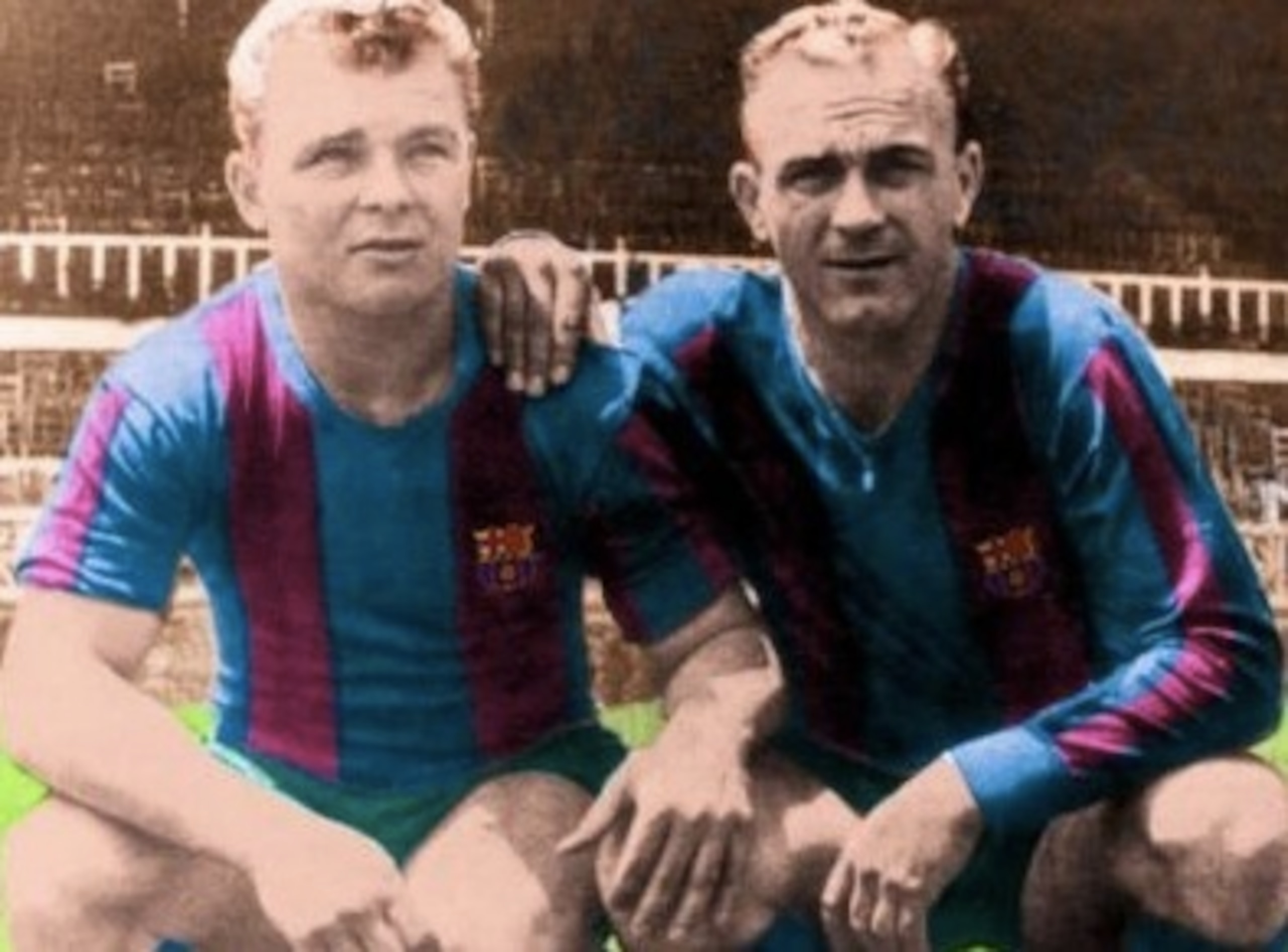 A rare photo of Ladislao Kubala with Alfredo Di Stefano, who had signed for Barcelona before being forced to move to Real Madrid