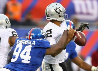 DE Mathias Kiwanuka had a strip-sack near the end of the game.