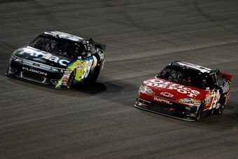 The 2011 Sprint Cup championship was decided in a tie-breaker between Carl Edwards (No. 99) and Tony Stewart (No. 14), with the title going to Stewart thanks to his five wins to Edwards' one.