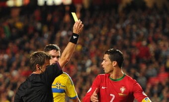 Ronaldo was booked for a nasty challenge on Andreas Isaksson.