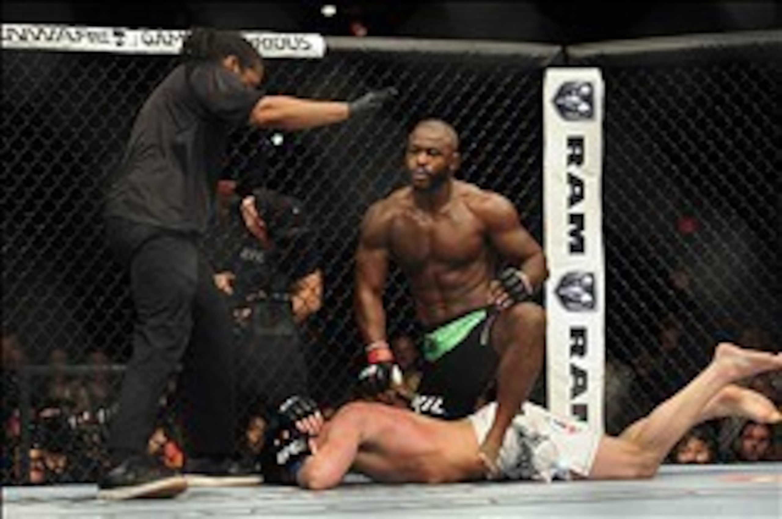 Nov 16, 2013; Las Vegas, NV, USA; Rashad Evans (red gloves) fights against Chael Sonnen (blue gloves) in their light heavyweight bout during UFC 167 at MGM Grand Garden Arena. Mandatory Credit: Stephen R. Sylvanie-USA TODAY Sports
