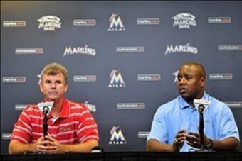 What do the brain trust of Marlins president of baseball operations Michael Hill, right, and general manager Dan Jennings have cooking this offseason?