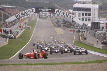 Schumacher led early on, but Villeneuve would be champion
