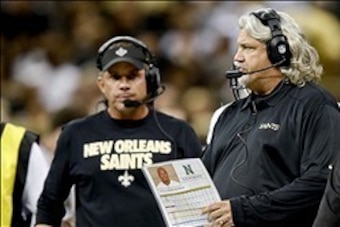 Aug 9, 2013; New Orleans, LA, USA; New Orleans Saints defensive coordinator Rob Ryan and head coach Sean Payton during the second quarter of a preseason game against the Kansas City Chiefs at the Mercedes-Benz Superdome. Mandatory Credit: Derick E. Hingle