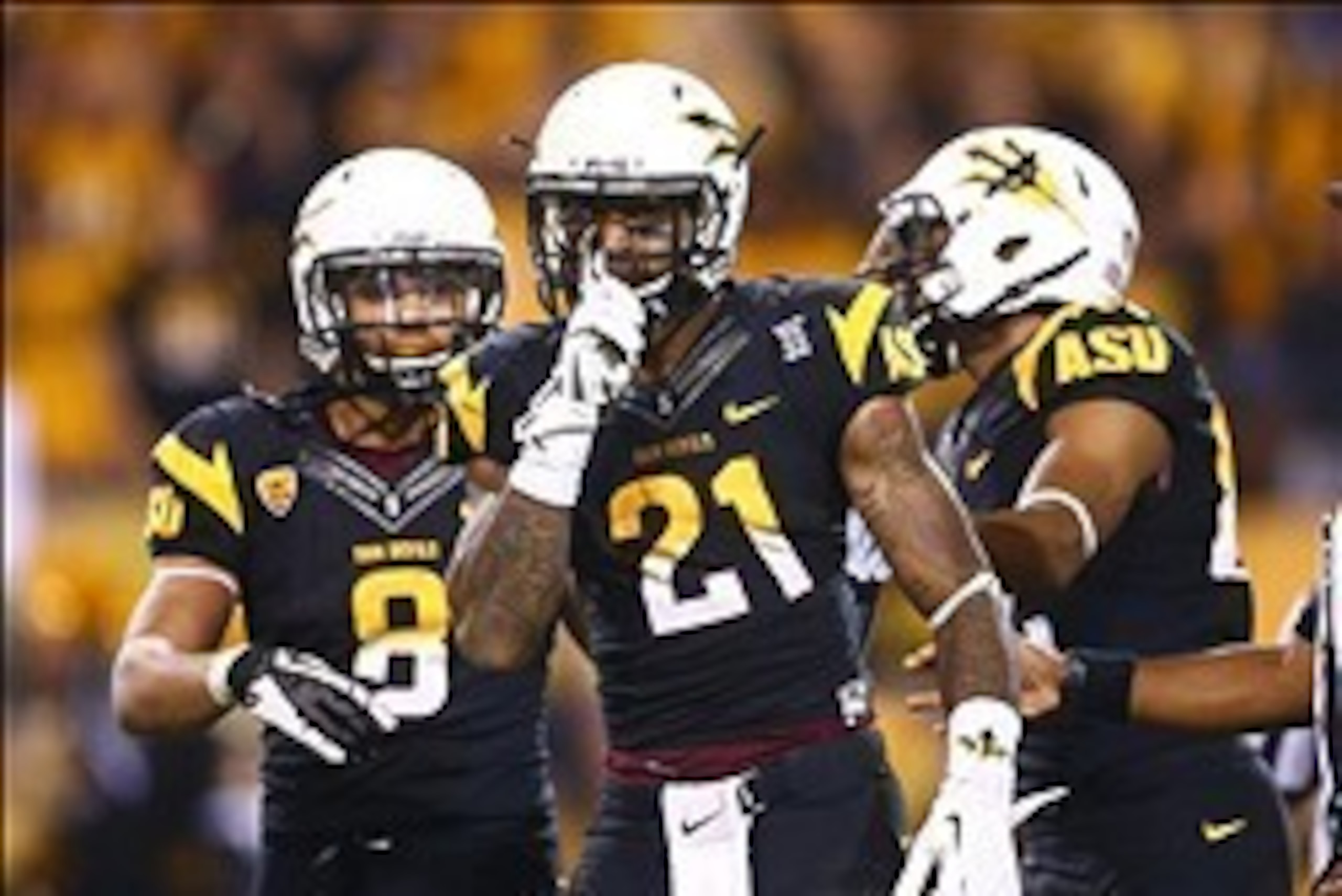 Nov 30, 2013; Tempe, AZ, USA; Arizona State Sun Devils wide receiver Jaelen Strong (21) celebrates a touchdown pass against the Arizona Wildcats in the second half of the 87th annual Territorial Cup at Sun Devil Stadium. Arizona State defeated Arizona 58- Nov 30, 2013; Tempe, AZ, USA; Arizona State Sun Devils wide receiver Jaelen Strong (21) celebrates a touchdown pass against the Arizona Wildcats in the second half of the 87th annual Territorial Cup at Sun Devil Stadium. Arizona State defeated Arizona 58-