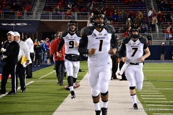 Mizzou quarterback James Franklin makes his way out onto the field for warm ups against Ole Miss.