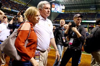 Mack Brown leaves the field for the last time as head coach of the Longhorns.