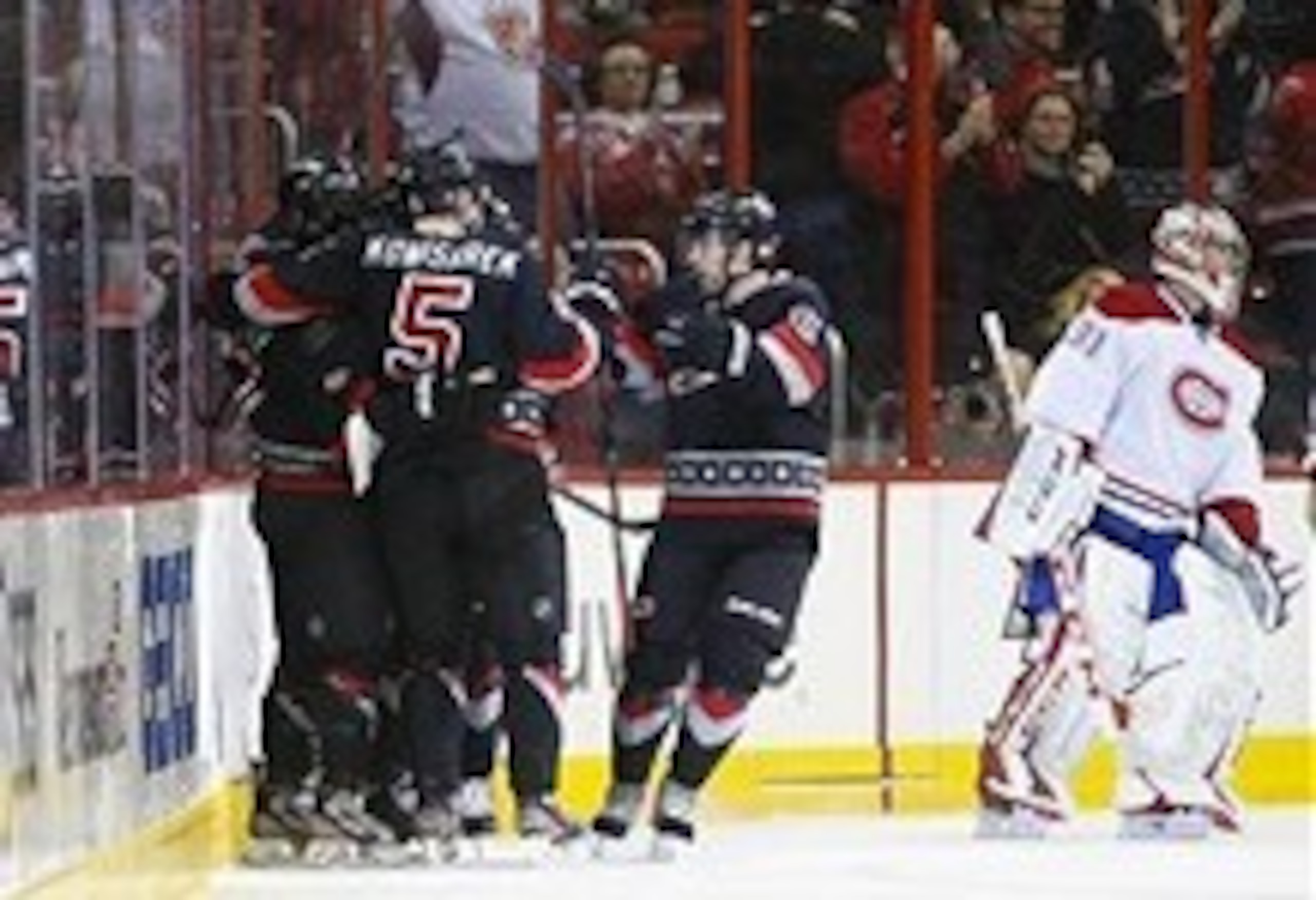 Carey Price skates away after a Carolina Hurricanes goal.