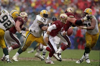 11 Jan 1997:  Steve Young #8 of the San Francisco 49ers in action during the NFC Championship Game against the Green Bay Packers at 3Com Park in San Francisco, California. The Packers defeated the 49ers 23-10. Mandatory Credit: Otto Greule Jr.  /Allsport