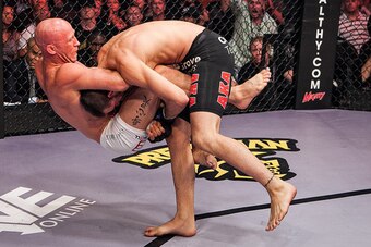 Burkman secures a guillotine choke on Fitch at World Series of Fighting 3.