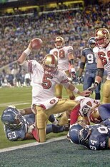 Better memories of a time gone by—Jeff Garcia celebrates a touchdown against the Seattle Seahawks.