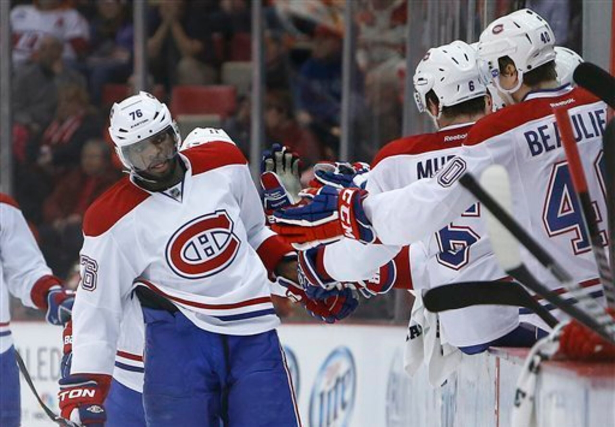 Montreal Canadiens defenseman P.K. Subban celebrating a goal.