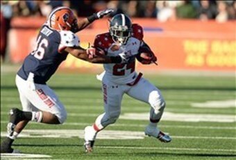 Jonathan Brown (46) and Jerick McKinnon (24) are likely late-round draft selections after solid Senior Bowl weeks.