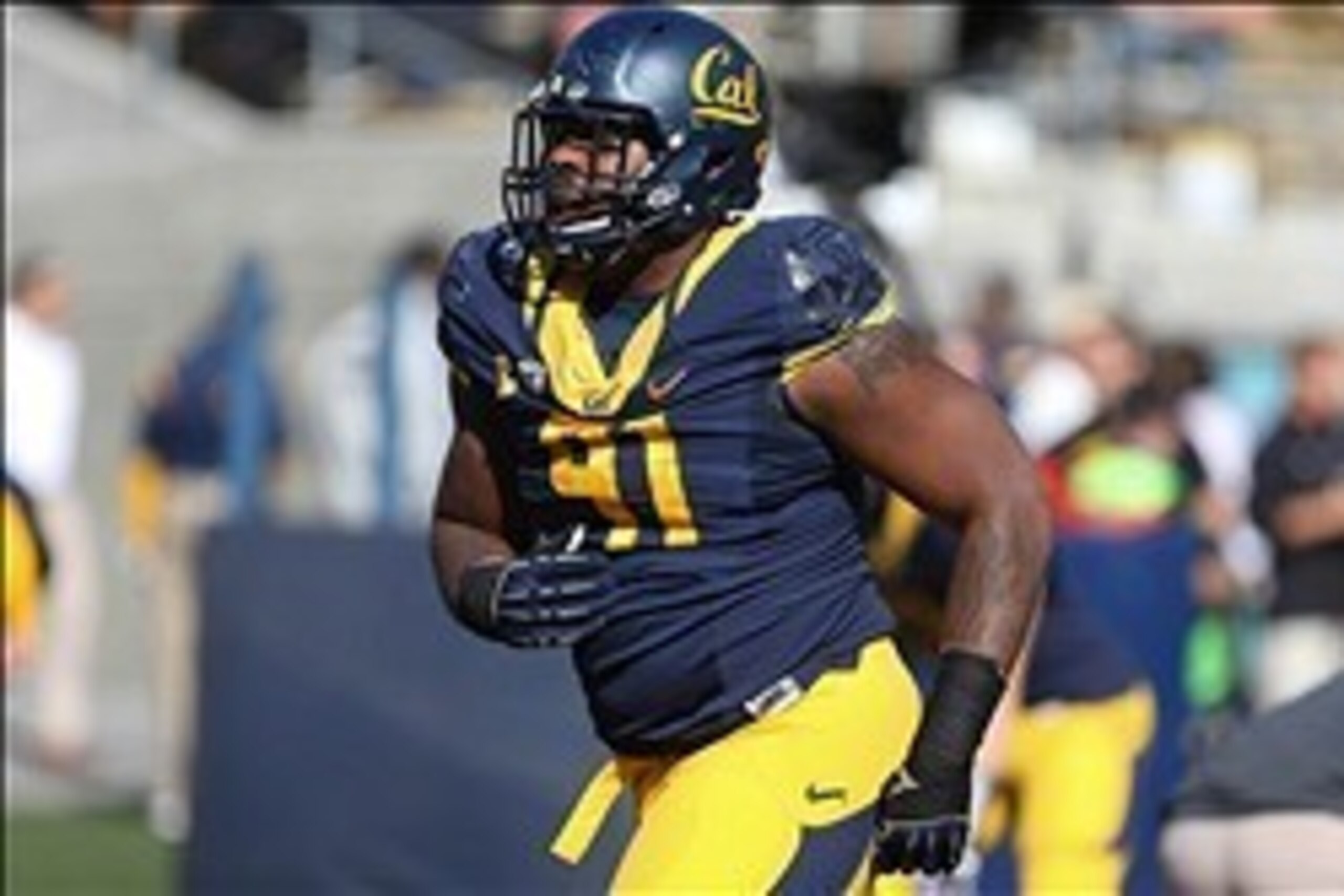 Nov 9, 2013; Berkeley, CA, USA; California Golden Bears defensive lineman Deandre Coleman (91) warms up before the game against the USC Trojans at Memorial Stadium. Mandatory Credit: Kelley L Cox-USA TODAY Sports