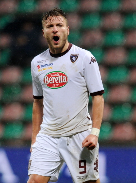 Ciro Immobile celebrates a score against Sassuolo.