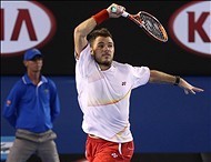 Weak no more, Stanislas Wawrinka uses his forehand at the 2014 Australian Open.