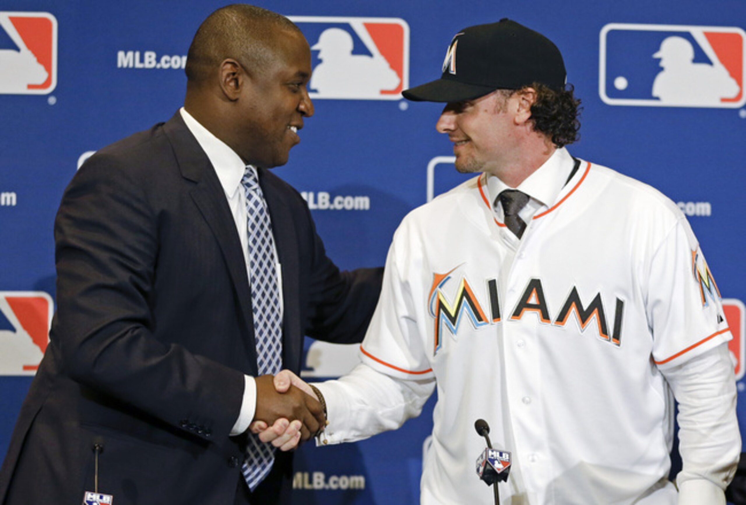 Jarrod Saltalamacchia, right, was the Marlins biggest offseason move.