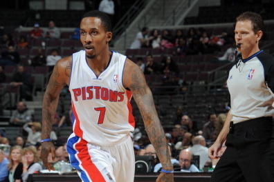 AUBURN HILLS, MI - FEBRUARY 1:  Brandon Jennings #7 of the Detroit Pistons handling the ball during a game against the Philadelphia 76ers on February 1, 2014 at The Palace of Auburn Hills in Auburn Hills, Michigan. NOTE TO USER: User expressly acknowledge