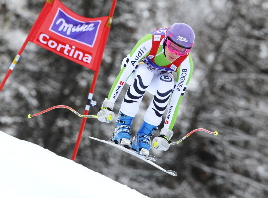 The consistent Hoefl-Riesch races to downhill victory at Cortina d'Ampezzo.