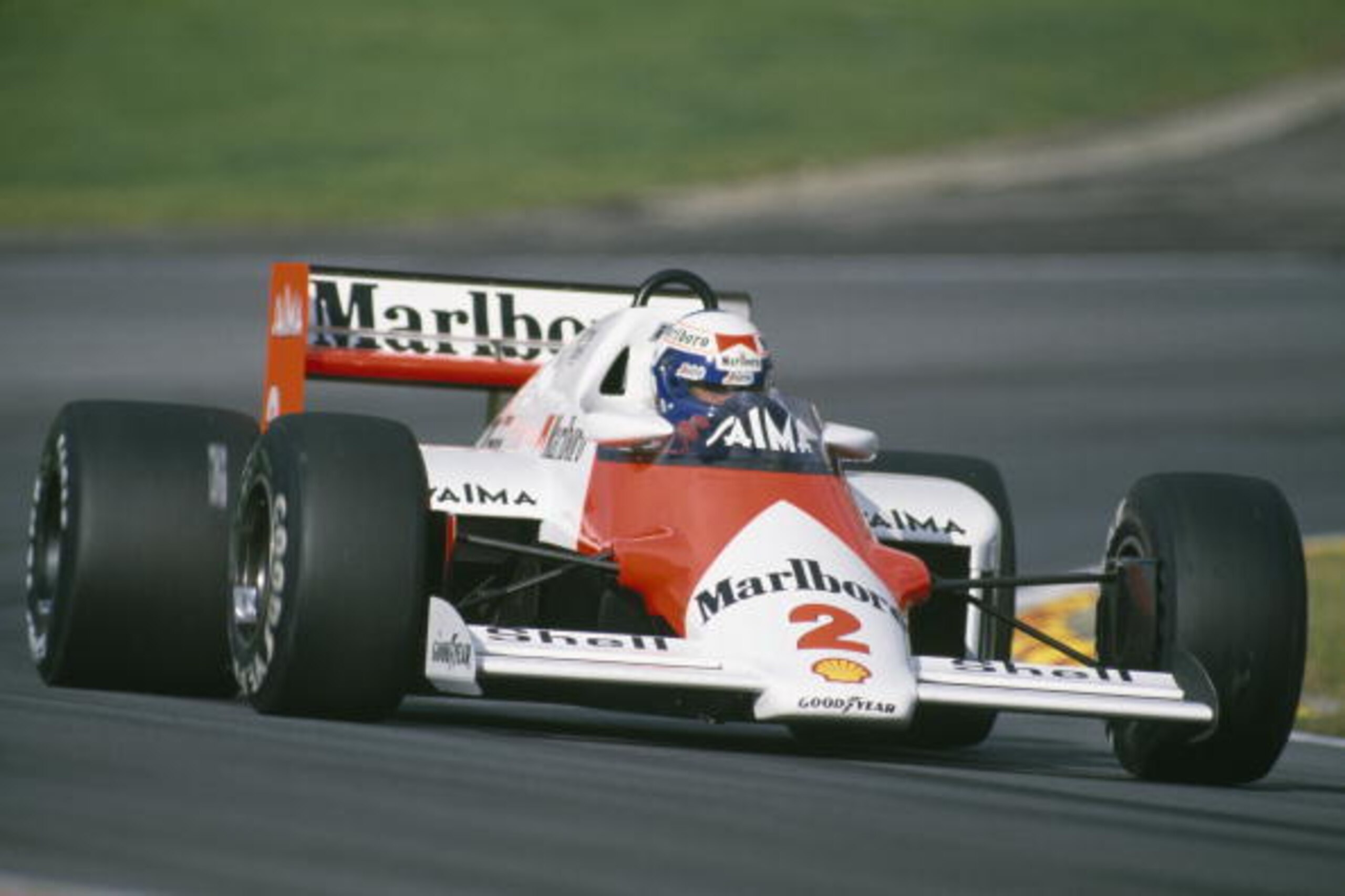 Prost at Brands Hatch in 1985.