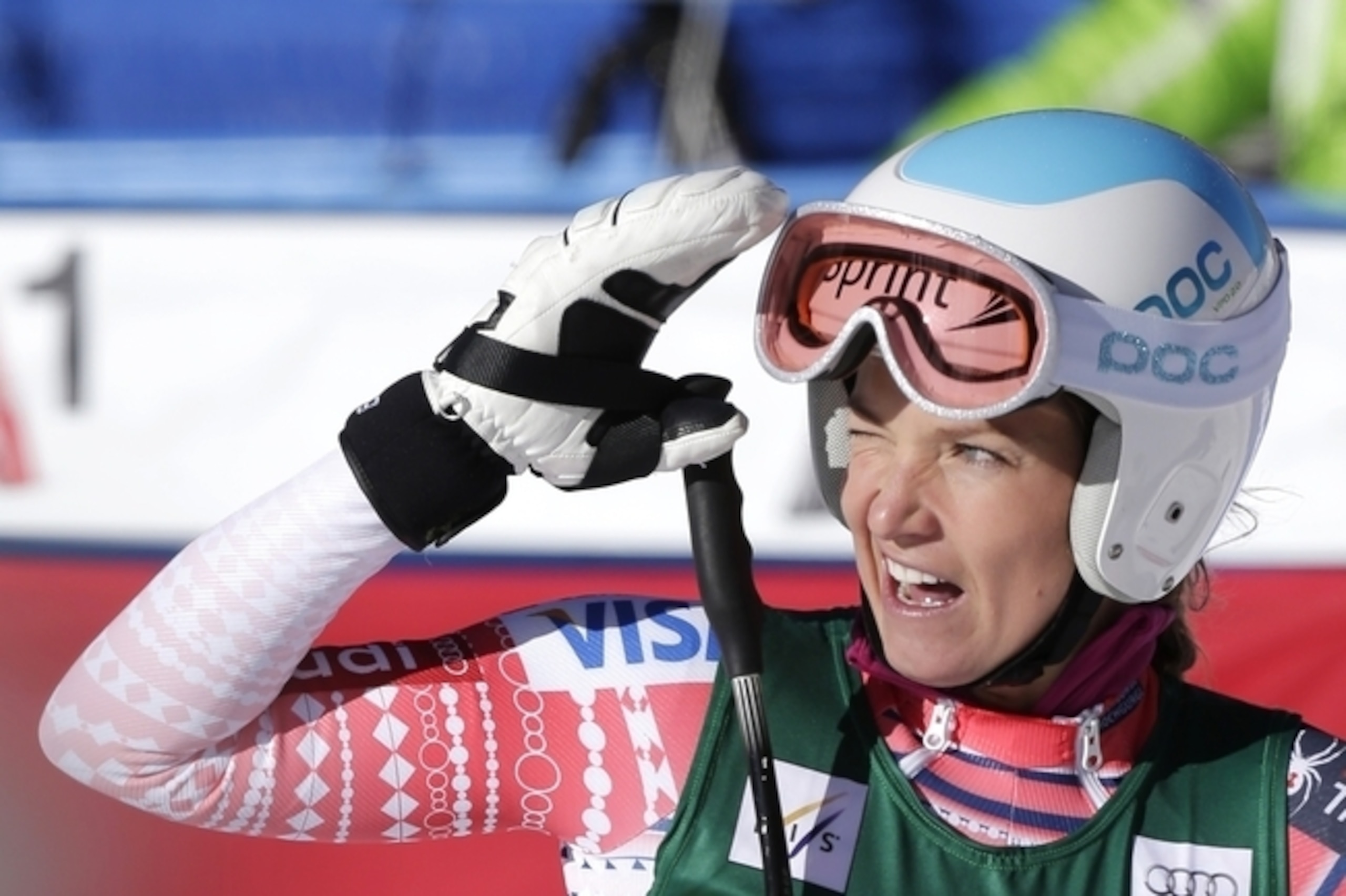 Julia Mancuso of the United States is a live threat in the super combined. Julia Mancuso of the United States is a live threat in the super combined.