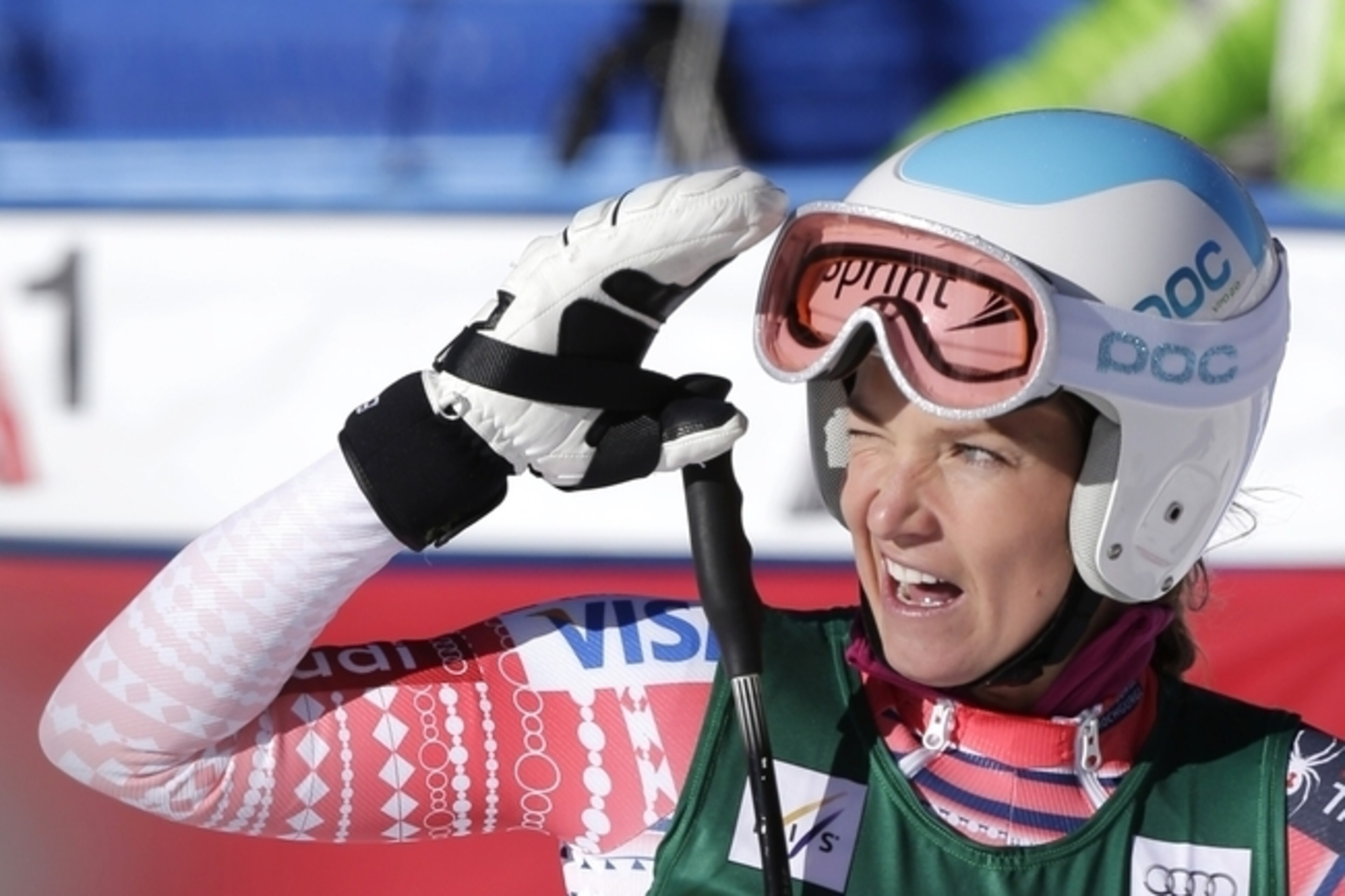Julia Mancuso of the United States is a live threat in the super combined.