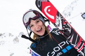 TIGNES, FRANCE - MARCH 21:  Kaya Turski of Canada poses after winning the Women's Ski Slopestyle final during day four of Winter X Games Europe 2013 on March 21, 2013 in Tignes, France.  (Photo by Richard Bord/Getty Images)