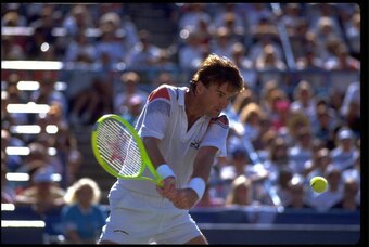 Even late in his career, Jimmy Connors' backhand was fists-forward.