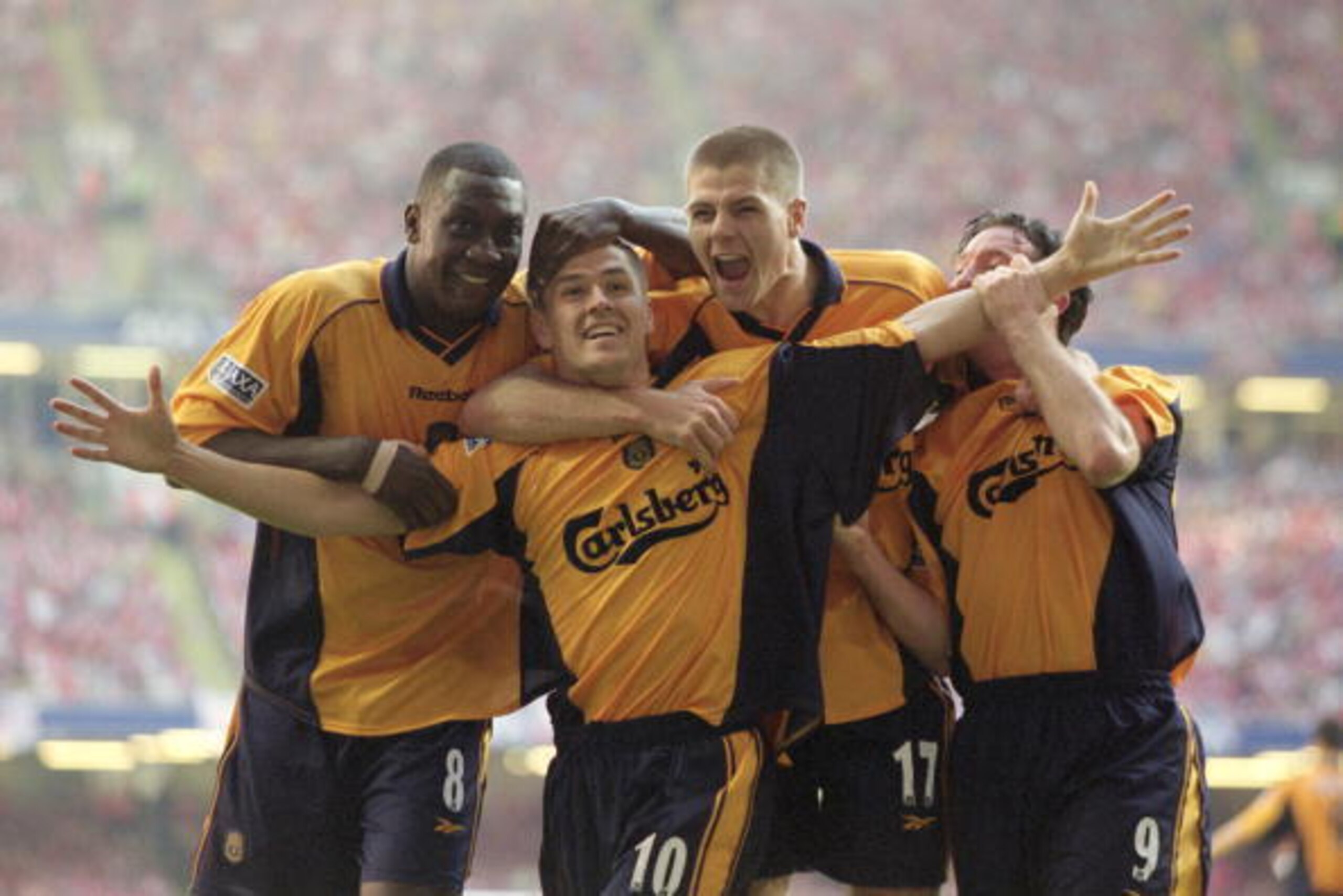 Smiles better: Liverpool celebrate their 2001 FA Cup final win over Arsenal