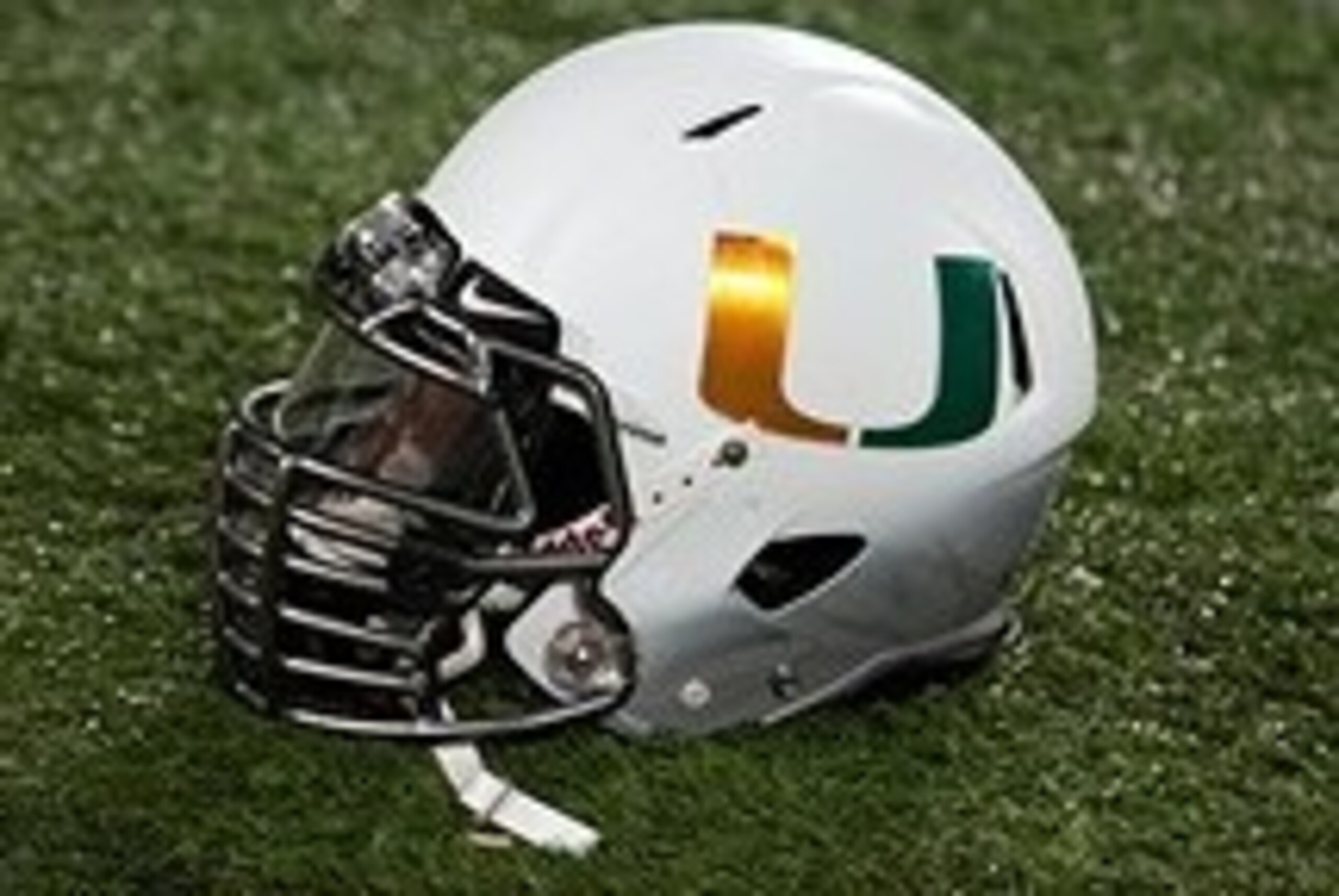 Dec 28, 2013; Orlando, FL, USA; A Miami Hurricanes helmet sits on the sidelines during the second quarter of the Russell Athletic Bowl against the Louisville Cardinals at Florida Citrus Bowl Stadium. Mandatory Credit: Rob Foldy-USA TODAY Sports