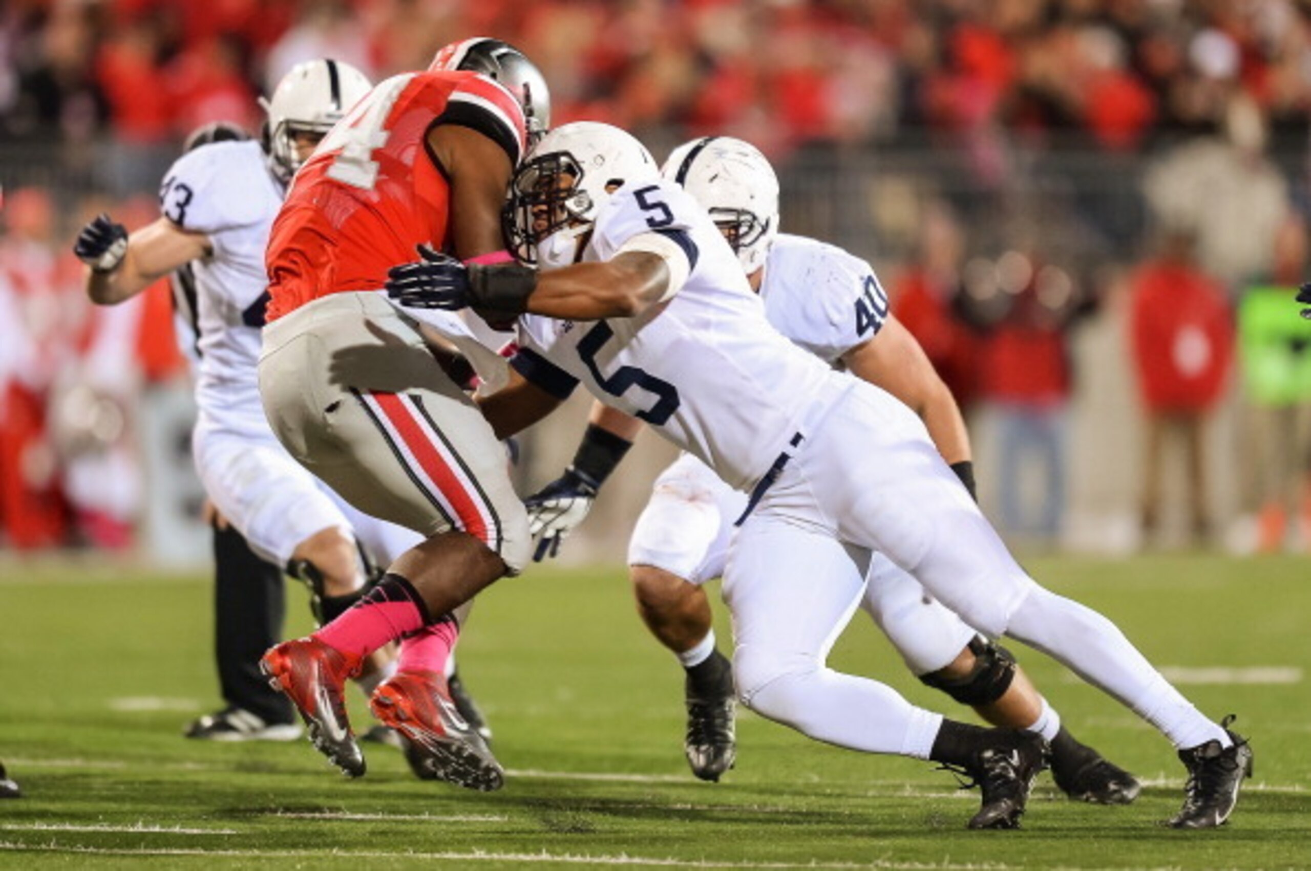 COLUMBUS, OH - OCTOBER 26:  Nyeem Wartman #5 of the Penn State Nittany Lions makes a tackle against the Ohio State Buckeyes at Ohio Stadium on October 26, 2013 in Columbus, Ohio.  (Photo by Jamie Sabau/Getty Images)