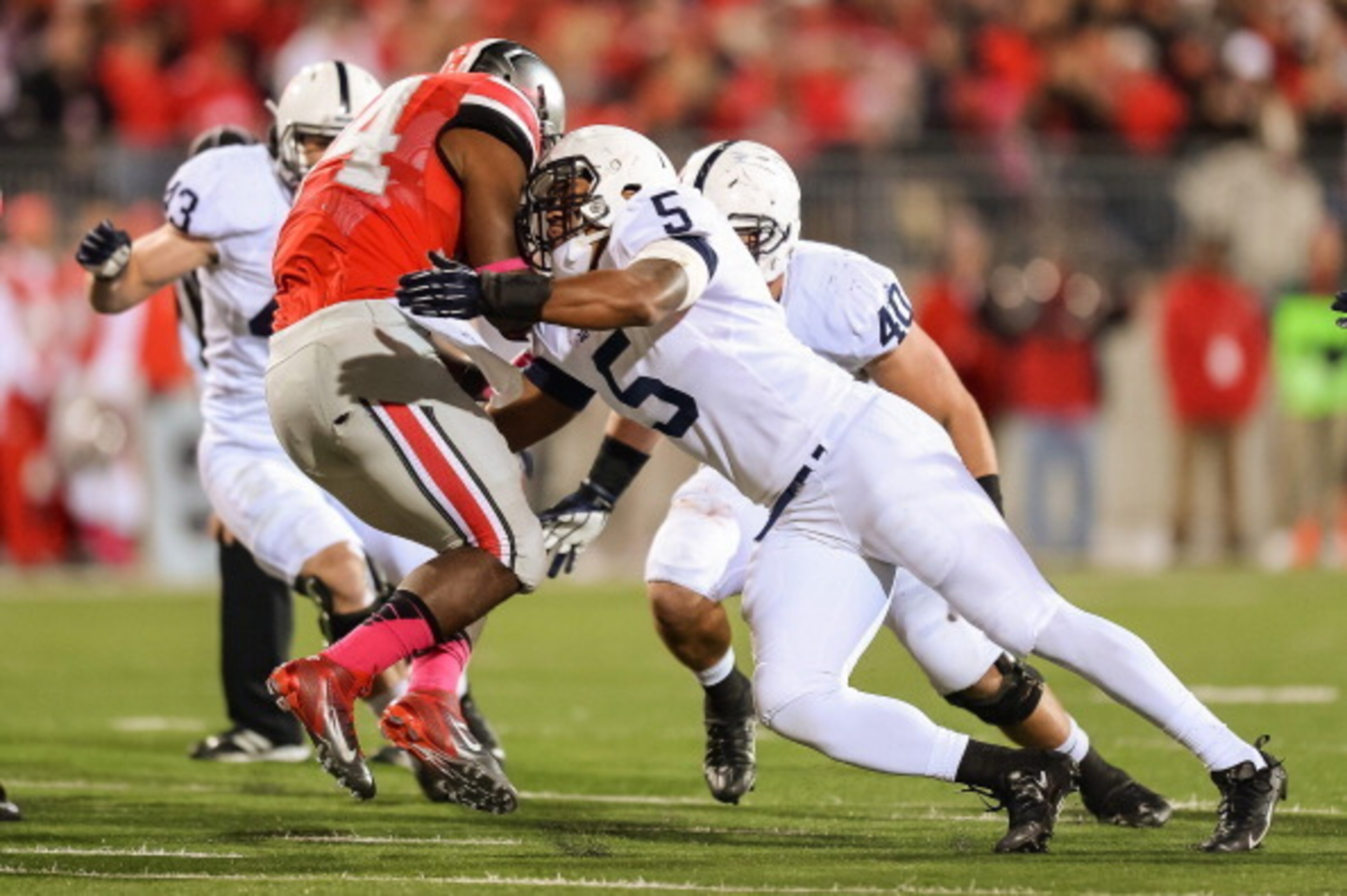 COLUMBUS, OH - OCTOBER 26:  Nyeem Wartman #5 of the Penn State Nittany Lions makes a tackle against the Ohio State Buckeyes at Ohio Stadium on October 26, 2013 in Columbus, Ohio.  (Photo by Jamie Sabau/Getty Images)