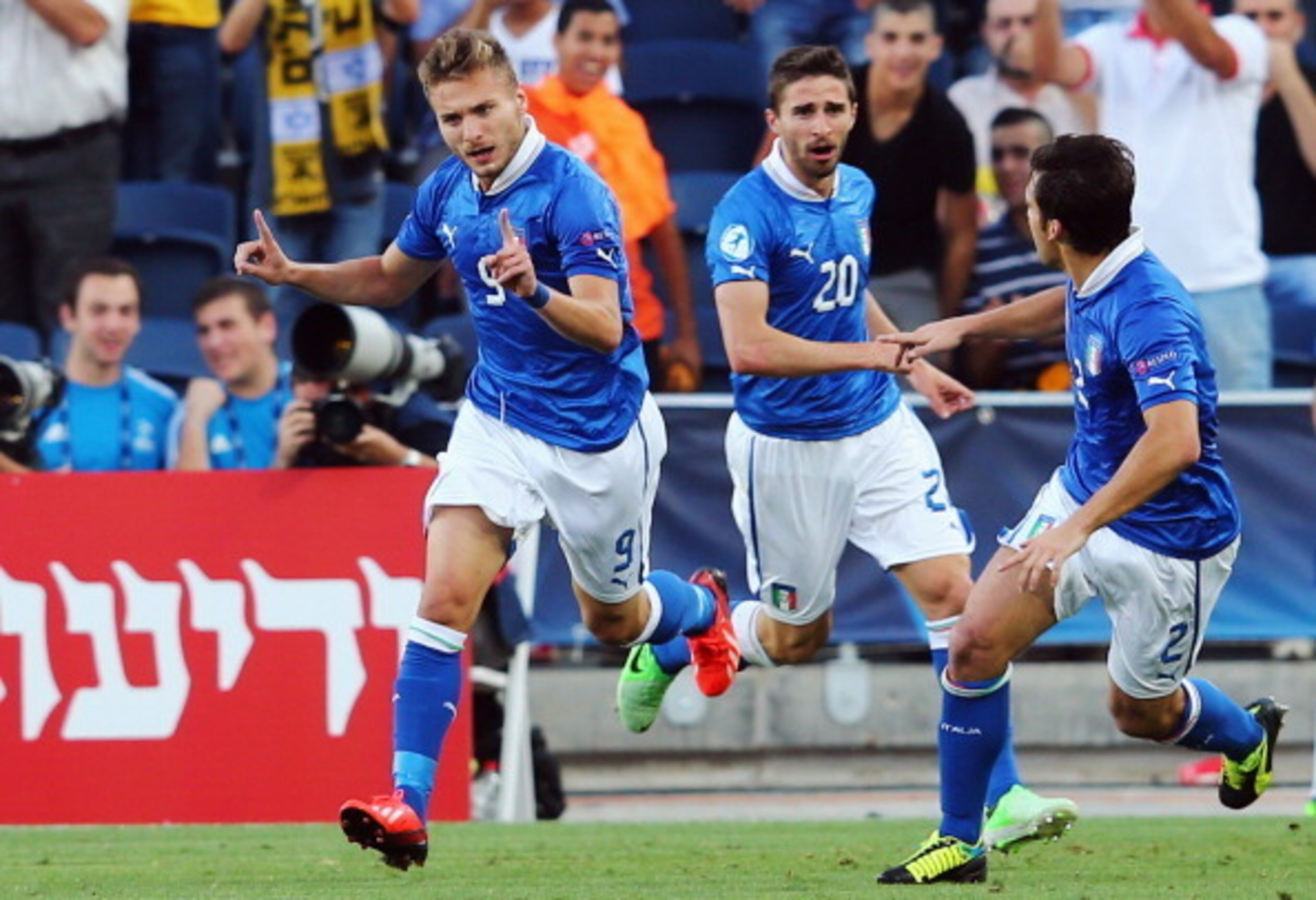 Immobile (No. 9) tied the U21 Euro final in the 10th minute before Spain pulled away.