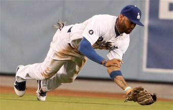 Kemp patrols the Dodgers outfield in healthier times.