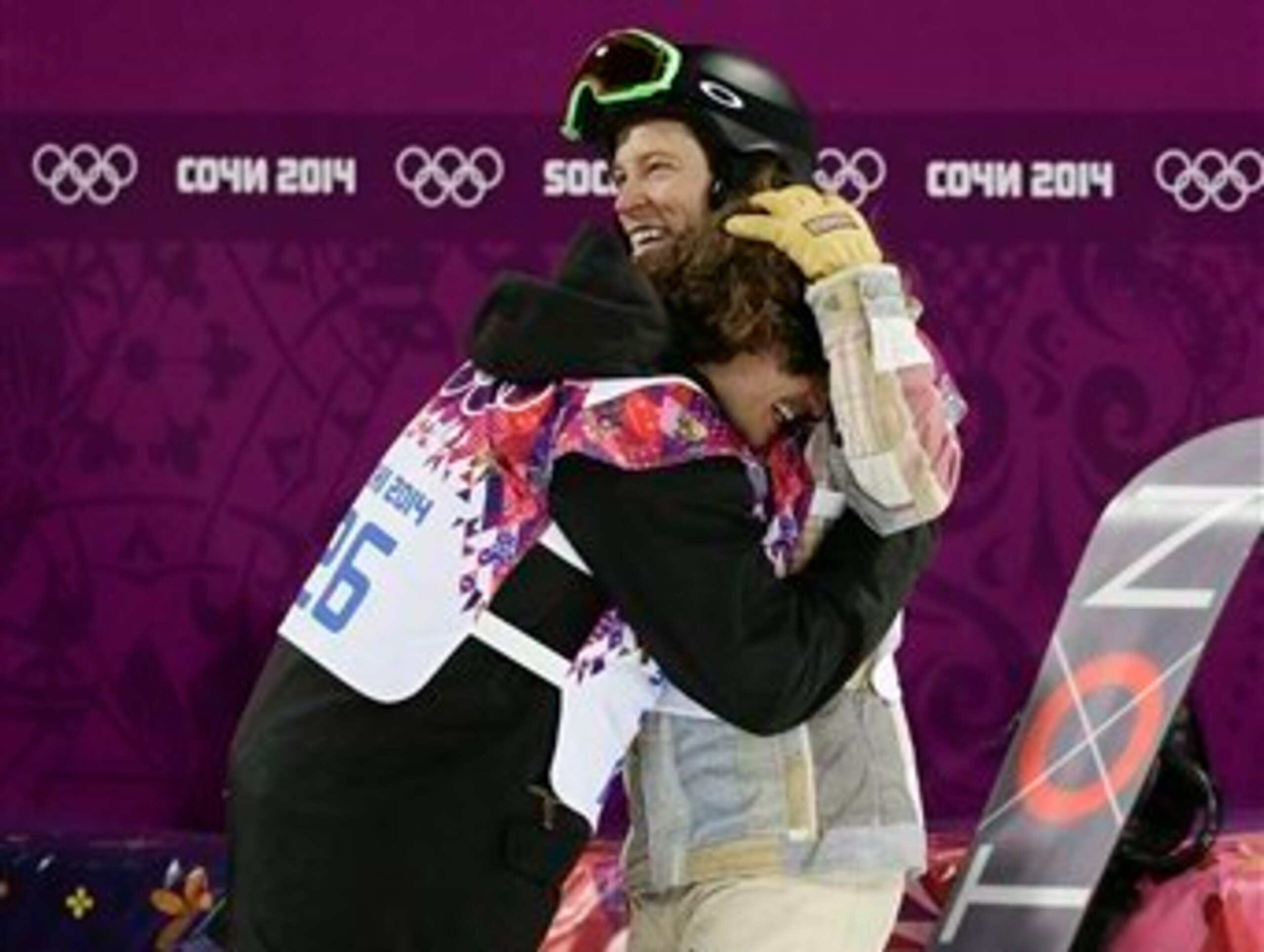 Ipod celebrating with White before the medals were awarded. Ipod celebrating with White before the medals were awarded.