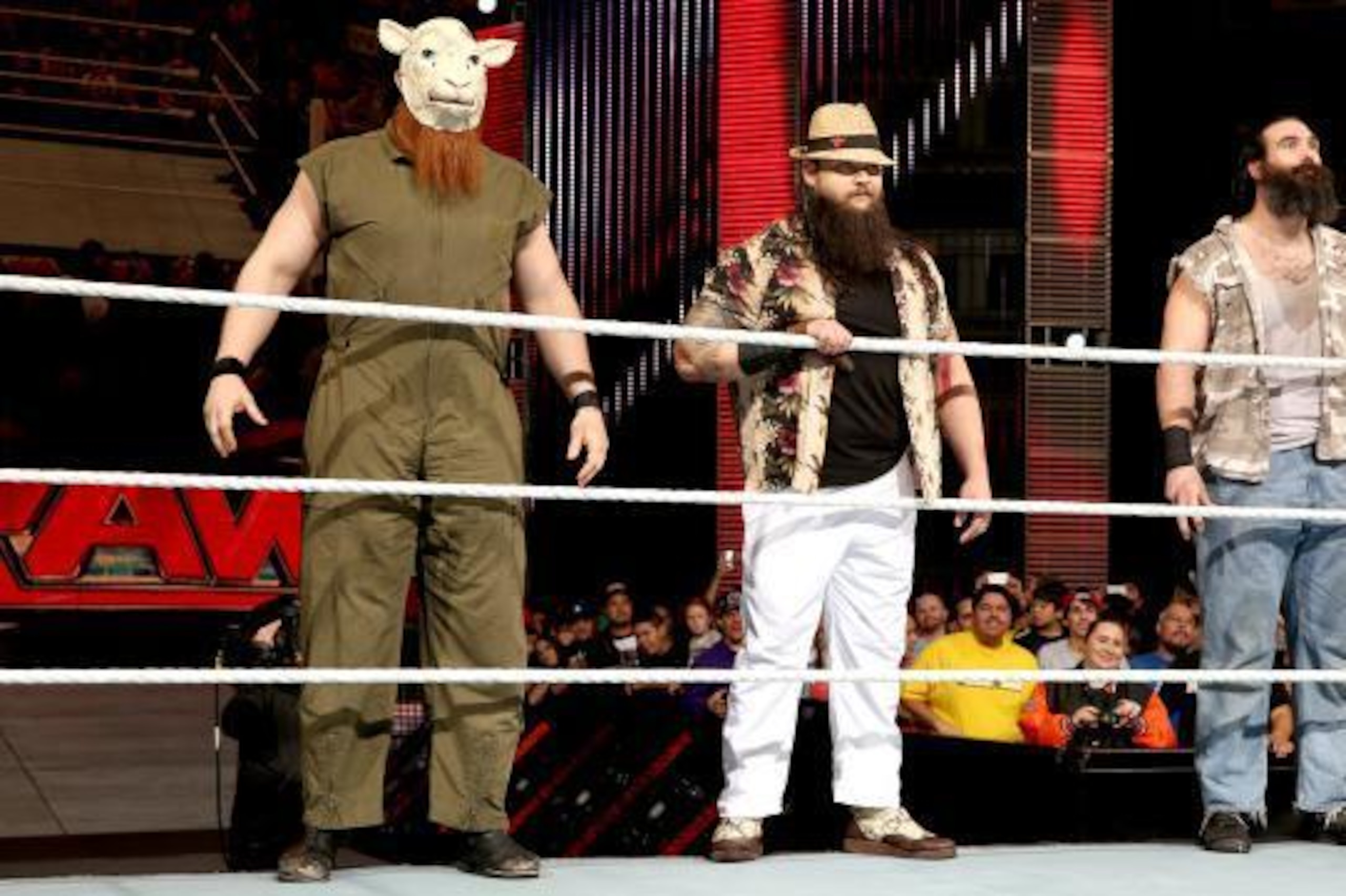 The Wyatt Family engage in an epic staredown with The Shield on Raw.