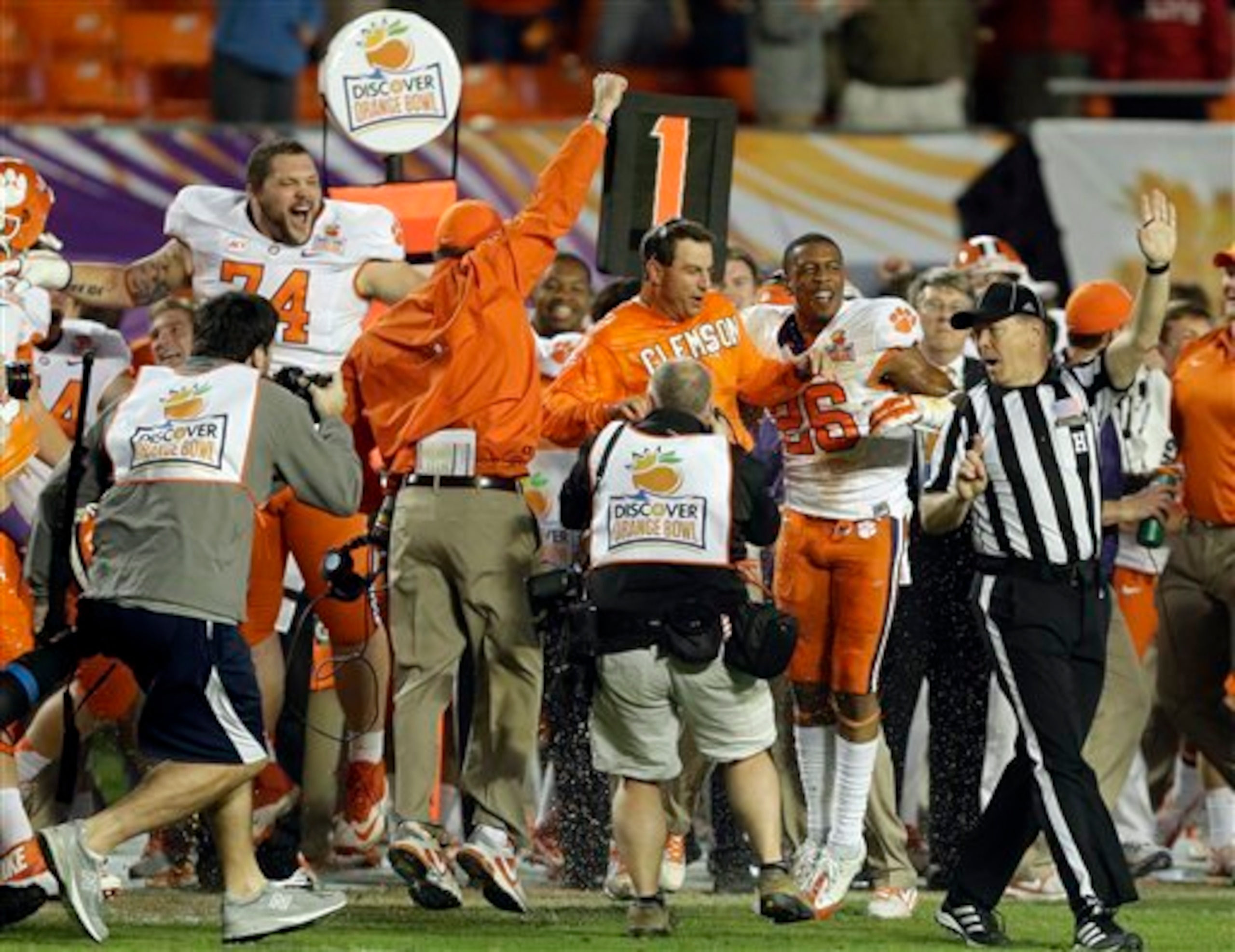 Clemson celebrates an Orange Bowl victory.