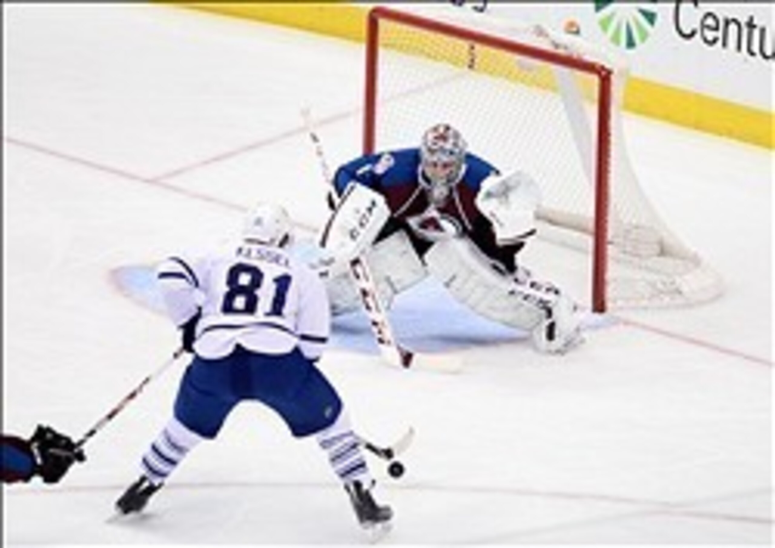 Phil Kessel burns a defender before shooting on net.