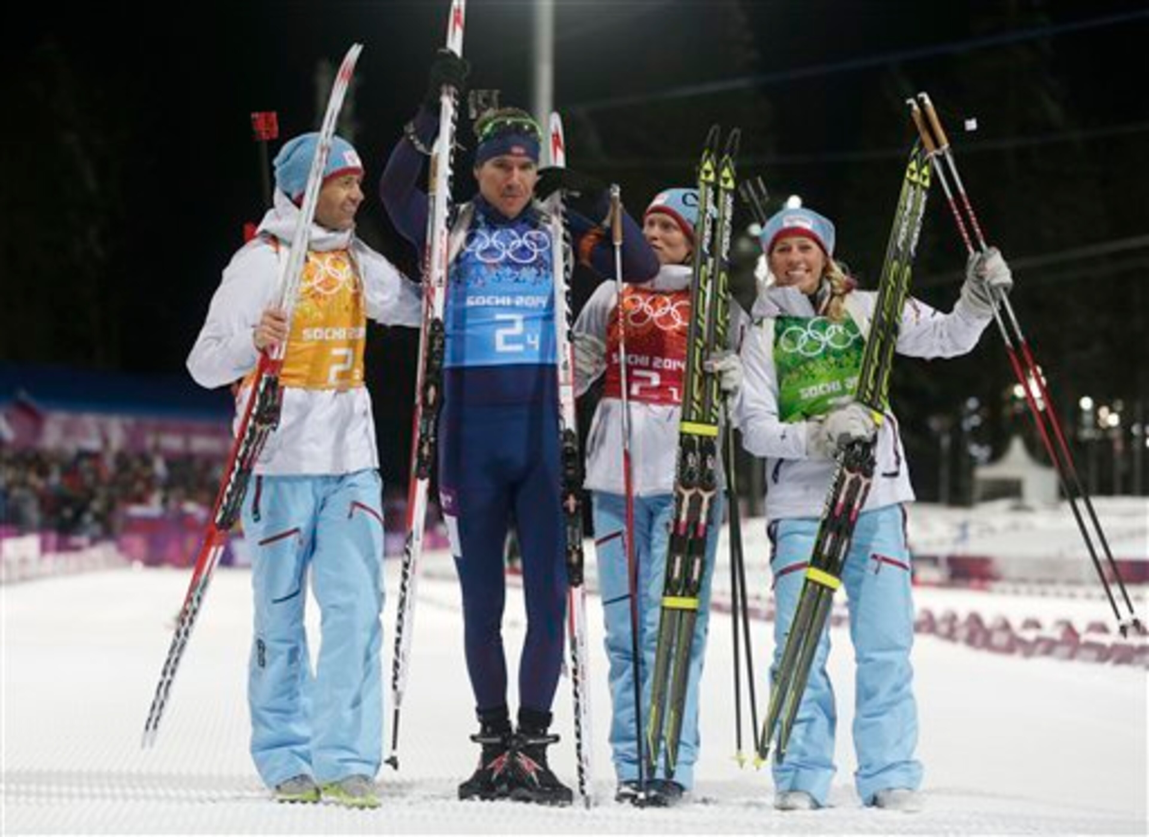 Norway's biathlon team won the inaugural mixed relay in the Olympics.