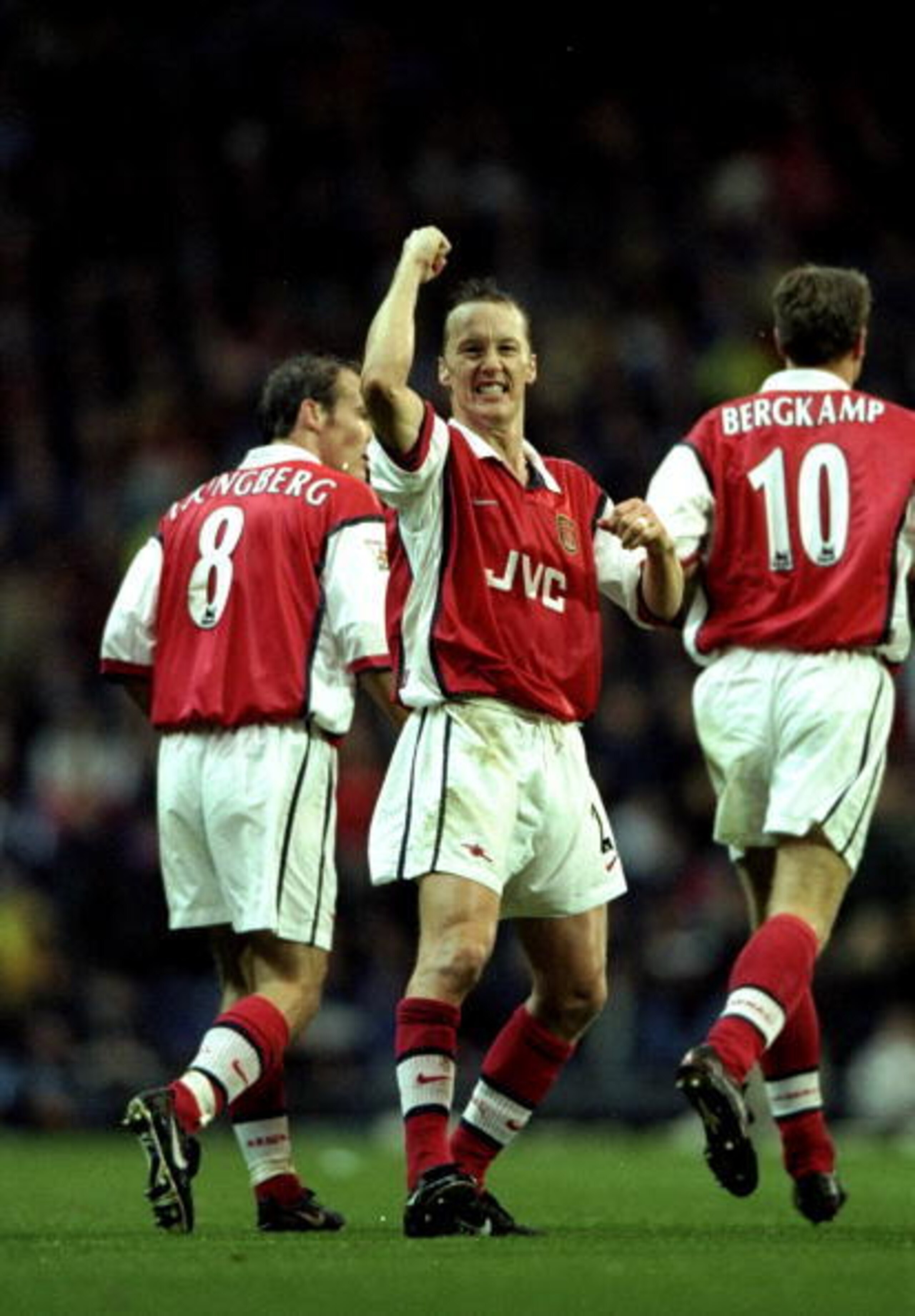 25 Oct 1998:  Lee Dixon of Arsenal celebrates his goal during the FA Carling Premiership match against Blackburn Rovers played at Ewood Park in Blackburn, England.  The match finished in a 1-2 victory for the visitors Arsenal. \ Mandatory Credit: Shaun Bo