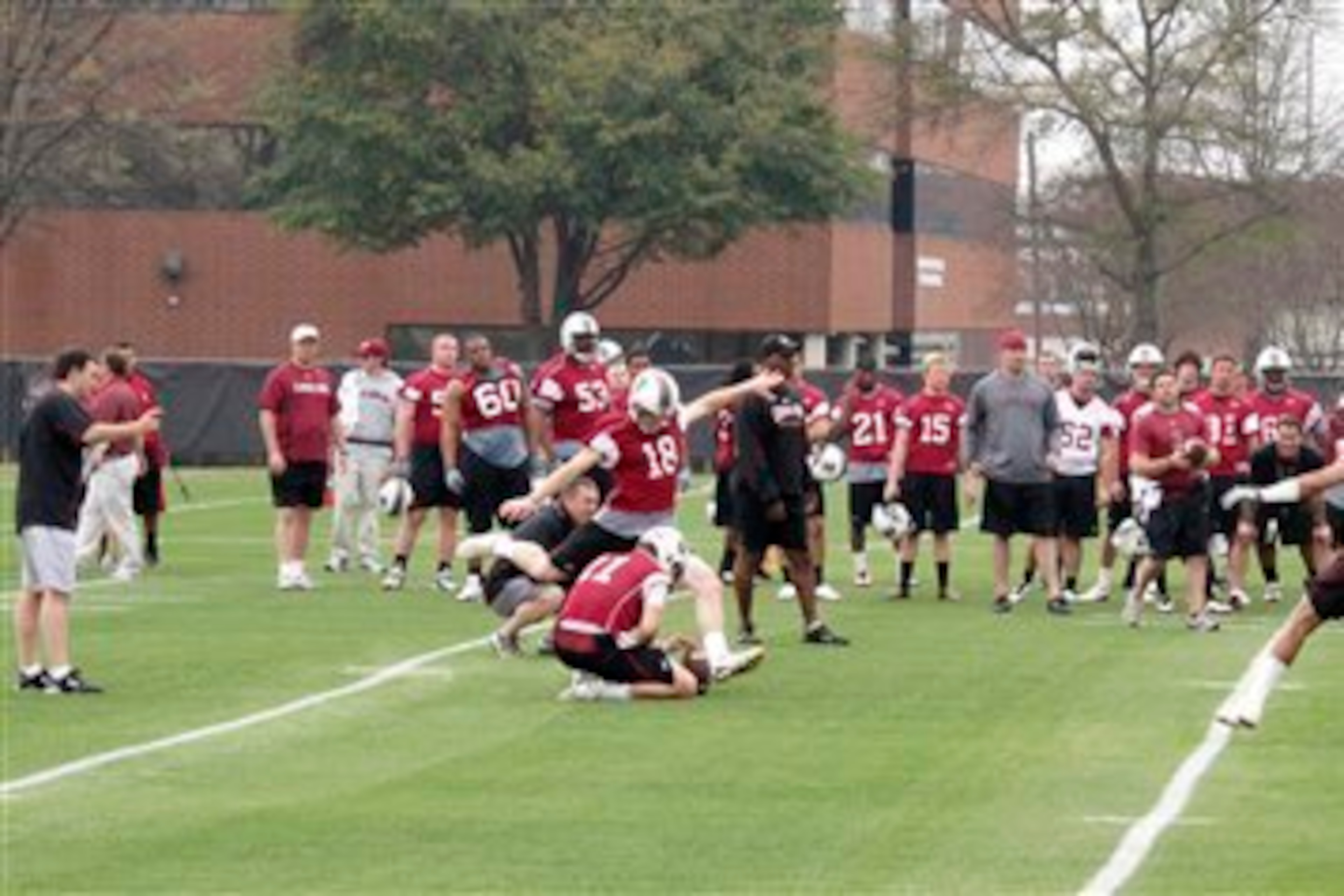 South Carolina works on the kicking game during last year's spring practice.