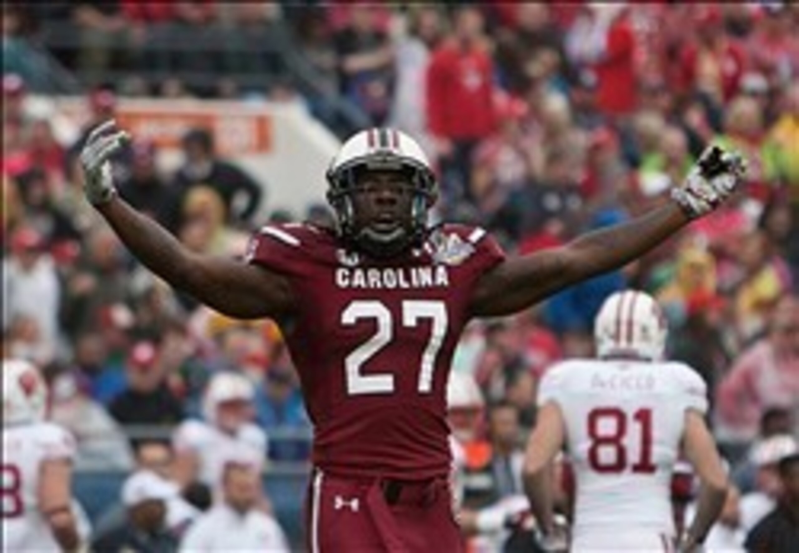 Victor Hampton (No. 27) is one of two starting corners the Gamecocks must replace.